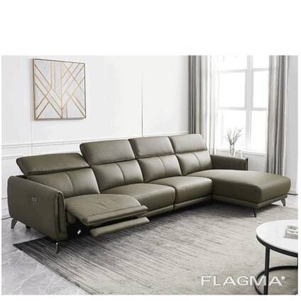 Italian Minimalist Three-Seat Chaise Longue Leather Sofa Side Carrying Usb Electric Button